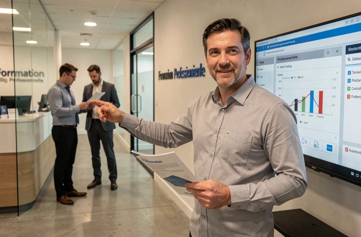 Formateur professionnel animant une session de formation dans un centre spécialisé du Val-d'Oise