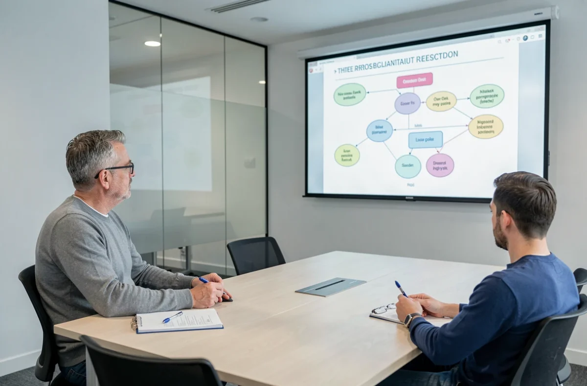 Homme en formation professionnelle continue dans une salle de réunion d'entreprise moderne